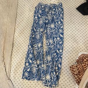 Zara Blue and White Printed Wide-Leg Pants